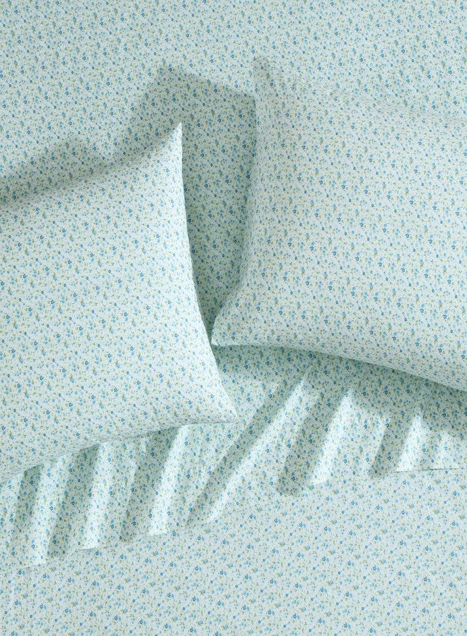 Laura Ashley - Queen Sheets, Super Soft Cotton Percale Bedding Set with Match Pillowcases, Breathable Essentials (Evie Blue, Queen) - Image 4