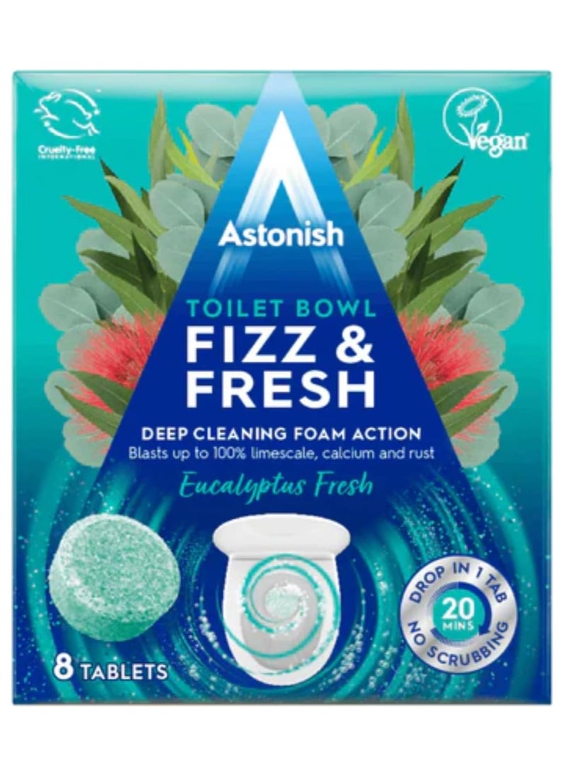 Astonish Astonish Toilet Bowl Fizz & Fresh Cleaning Tabs  Eucaluptus Deep Cleaning Foam Action Removes Depostis of Limescale Calcium & Rust No Scrubbing Vegan Cruelty Free 8 Tablets 