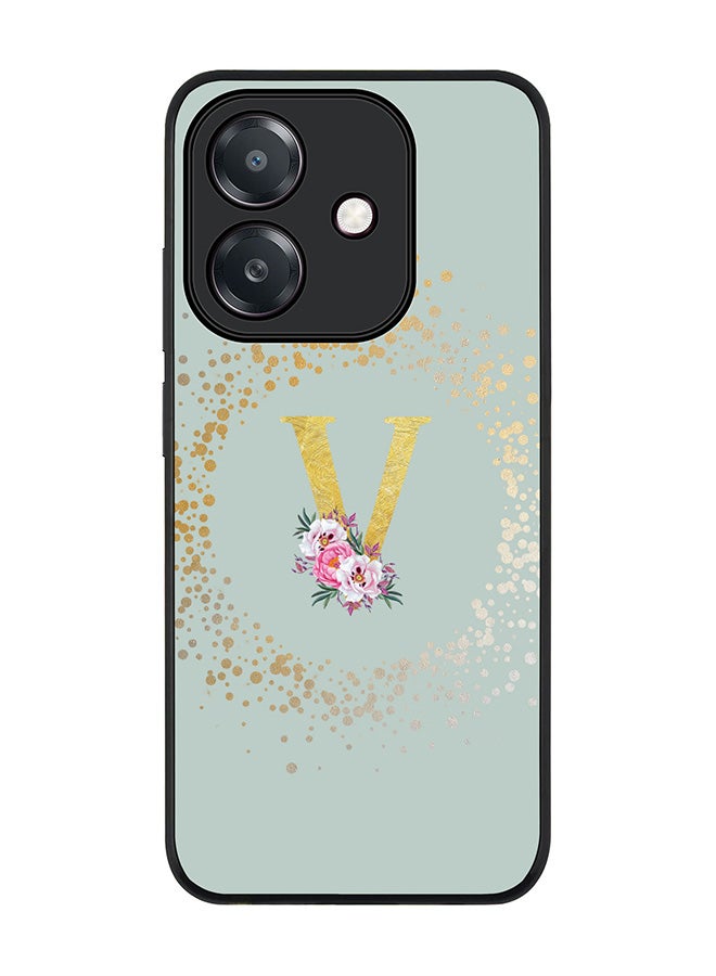 Stylizedd For Oppo A3x 4G / A3 4G Case,Slim fit Camera Protection, Shockproof Thin Phone cover - Custom Monogram Floral - V (Light Grey ) - Image 1