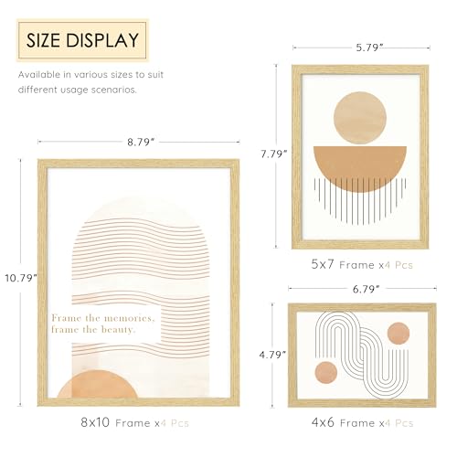 DUENPY Natural Wood 12 Pack Picture Frames Collage Wall Decor Set, Multi-Size Gallery Frames for Wall Mounting & Tabletop Display, Includes 4pcs 8x10, 4pcs 5x7, 4pcs 4x6 Wood Color Photo Frame - Image 2