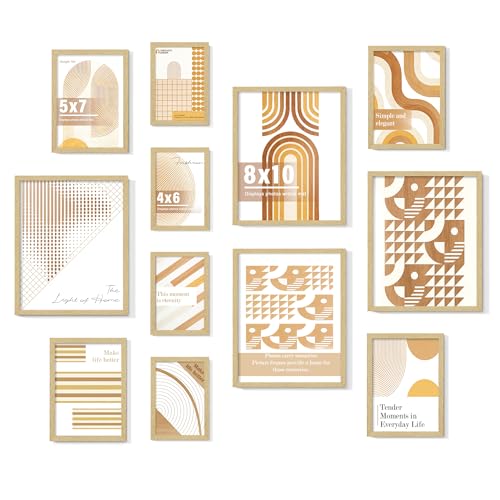 DUENPY Natural Wood 12 Pack Picture Frames Collage Wall Decor Set, Multi-Size Gallery Frames for Wall Mounting & Tabletop Display, Includes 4pcs 8x10, 4pcs 5x7, 4pcs 4x6 Wood Color Photo Frame - Image 1