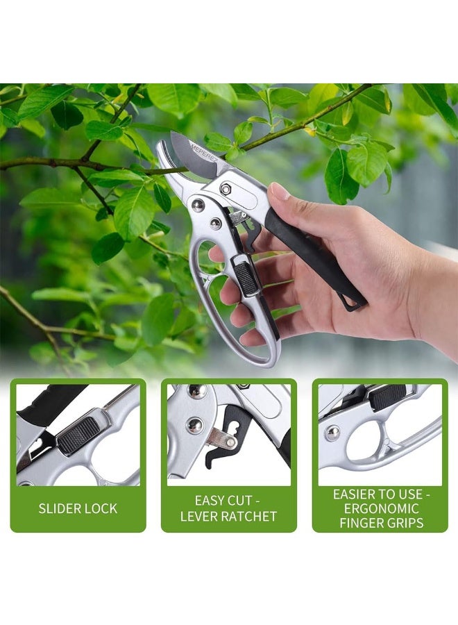 جيه زد اس مقص تقليم الحدائق JZS Ratchet، نوع السندان، آلية تقليم ثلاثية المراحل توفر قوة قطع 5 أضعاف المقلم العادي، مقص بستنة احترافي لالتهاب المفاصل وضعف اليدين، أسود - Image 3