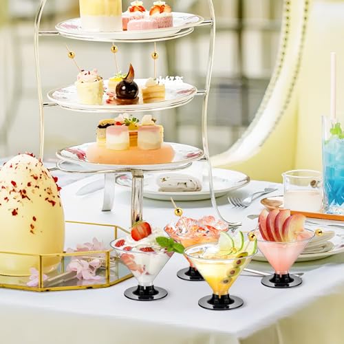 ALEXPRE 60Pcs Plastic Martini Glasses Disposable Cocktail Glasses for Parties + 100Pcs Pearl Cocktail Picks, Clear Unbreakable Mini Plastic Margarita Glasses for Weddings Wine Ice Cream Appetizers Food - Image 3