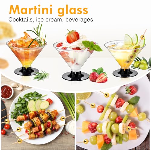 ALEXPRE 60Pcs Plastic Martini Glasses Disposable Cocktail Glasses for Parties + 100Pcs Pearl Cocktail Picks, Clear Unbreakable Mini Plastic Margarita Glasses for Weddings Wine Ice Cream Appetizers Food - Image 5