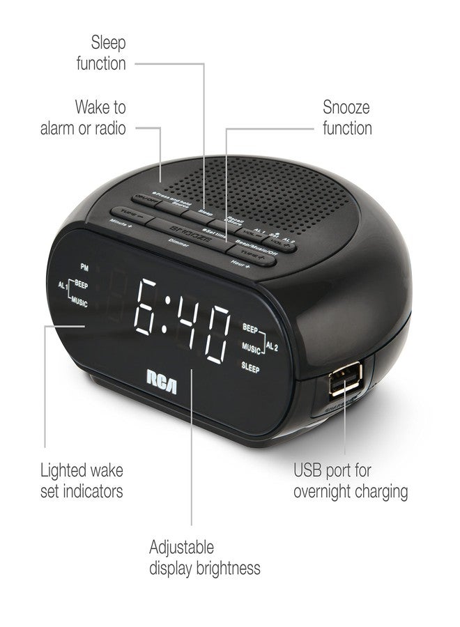 RCA RCS27 Digital Radio Alarm Clock with Soothing Sounds, Brightness Control, and USB Charging Port - Image 4