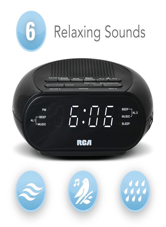 RCA RCS27 Digital Radio Alarm Clock with Soothing Sounds, Brightness Control, and USB Charging Port - Image 3