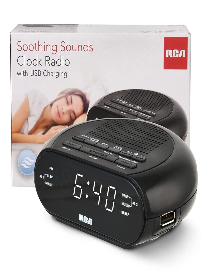 RCA RCS27 Digital Radio Alarm Clock with Soothing Sounds, Brightness Control, and USB Charging Port - Image 1