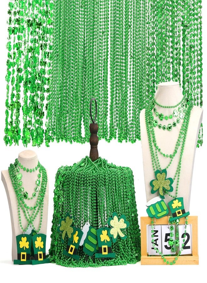 Becfupo 100 Pack St. Patricks' Day Beads Necklaces Bulk, Shamrock Shaped Necklaces Green Beaded Necklaces Hanging With Pendants For Green Irish St. Patricks Party Decoration - Image 3