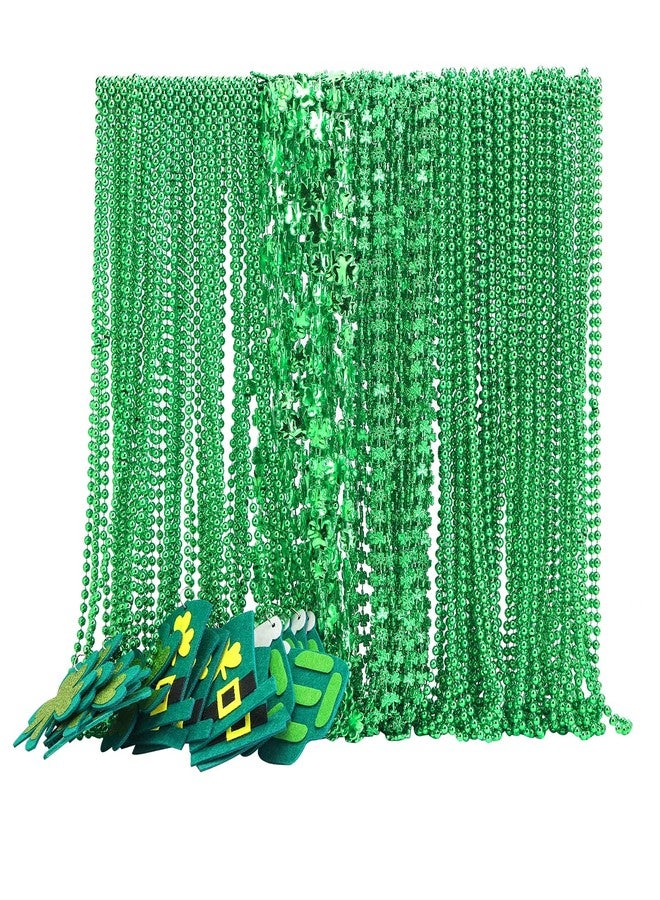 Becfupo 100 Pack St. Patricks' Day Beads Necklaces Bulk, Shamrock Shaped Necklaces Green Beaded Necklaces Hanging With Pendants For Green Irish St. Patricks Party Decoration - Image 1