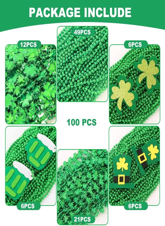 Becfupo 100 Pack St. Patricks' Day Beads Necklaces Bulk, Shamrock Shaped Necklaces Green Beaded Necklaces Hanging With Pendants For Green Irish St. Patricks Party Decoration - Image 2