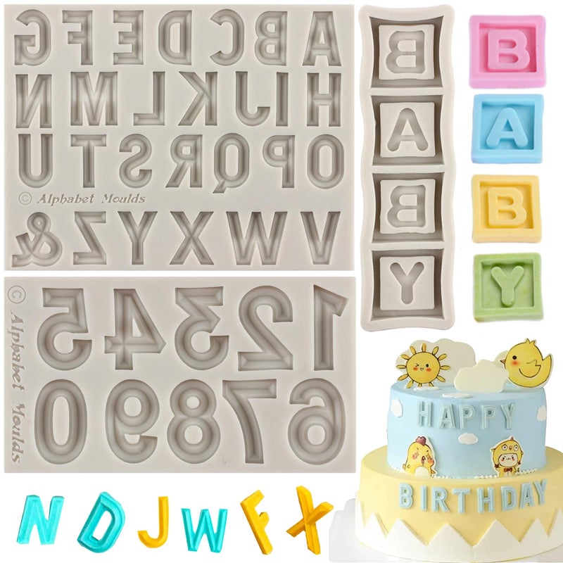 Sijiangmold 26 Capital Letter Fondant Molds Alphabet Number Cake Decorating Silicone Mold For Birthday Party Anniversary Cake Decorating Chocolate Candy Polymer Clay Set Of 3