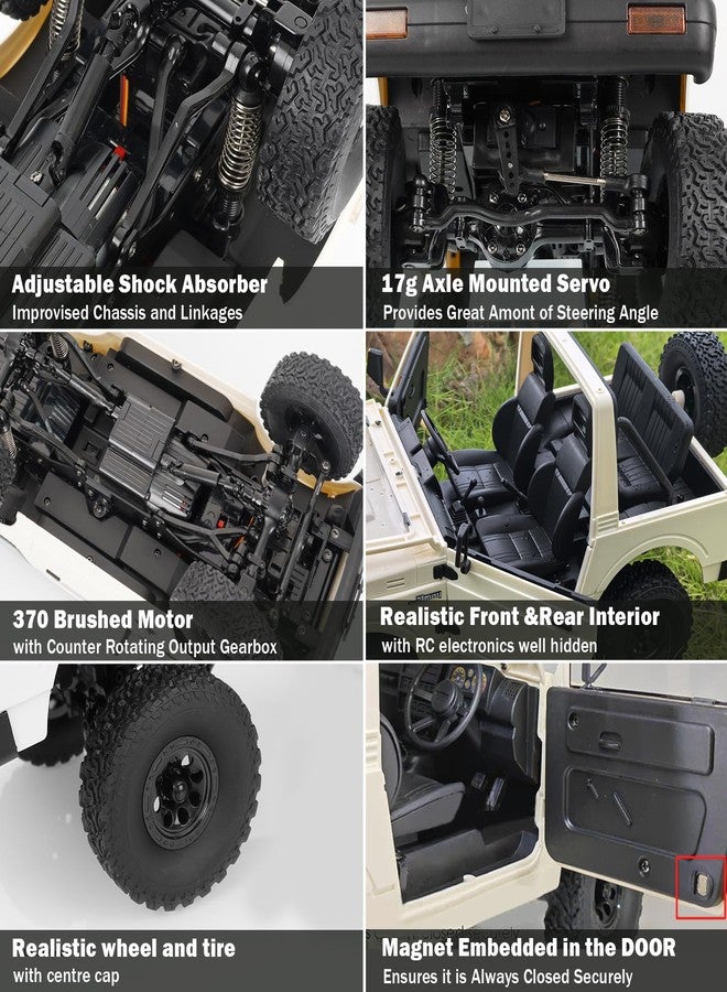 ARRIS 1/10 سيارة زحف RC، WPL C74-1 جيمني JA11 سيارة زحف صخرية RC 4x4 2.4Ghz تحكم عن بعد شاحنة طرق وعرة، شاحنة بيك أب RC 4WD RTF مع ضوء LED هدايا ألعاب من الدرجة الهواية للبالغين - Image 4