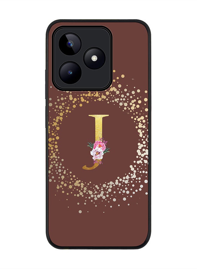 Stylizedd Rugged Black edge case for Realme C51 / Realme Note 50 4G,Custom Monogram Initial Letter Floral Pattern Alphabet - J (Brown) - Image 1