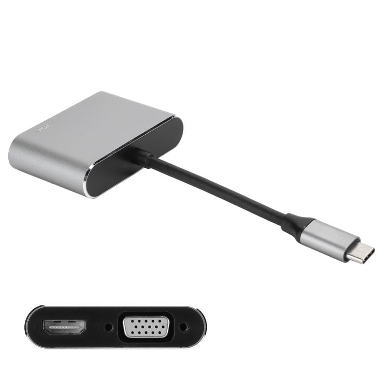 نوع المحول: محول Hub TypeC إلى VGA HDMI DVI Displayport / محول شبكة Ethernet 3.1 محطة قاعدة بدقة 4K (رمادي) - Image 1