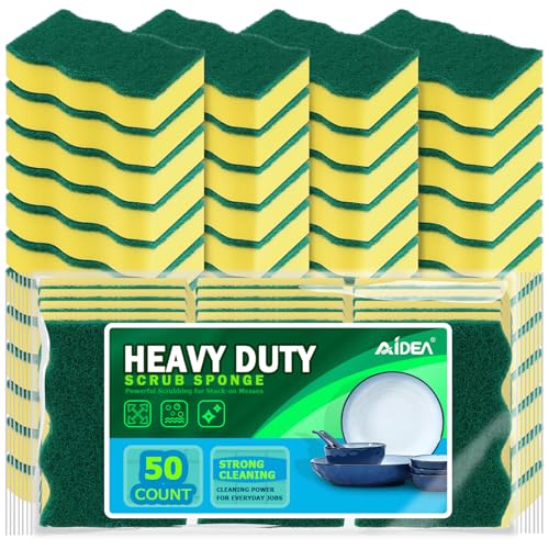 AIDEA Sponges Kitchen 50 Pack Heavy Duty Dish Sponge Cleaning Dish Scrubber Sponge for Home and Kitchen StinkFree Cleaning Supplies for Pots Pans - Image 1