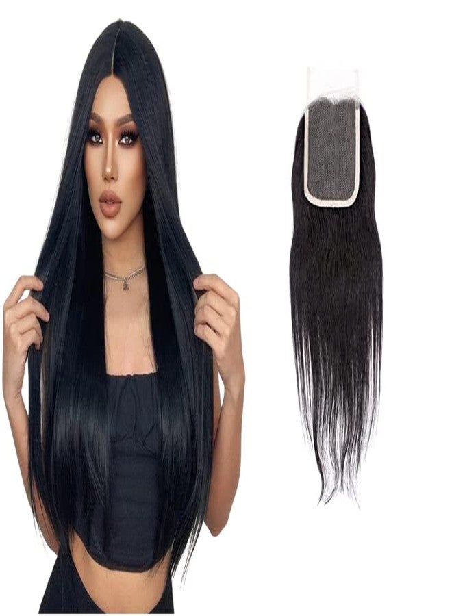 فولي باروكة دانتيل مصنوعة بالكامل من شعر بشري طبيعي للنساء والفتيات لتغطية فروة الرأس الأمامية (20 بوصة، أسود) - Image 1