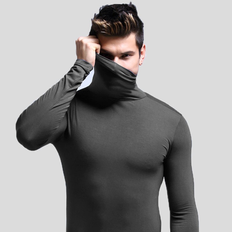Mens Slim Fit Turtleneck Thermal Top Grey  - Image 1