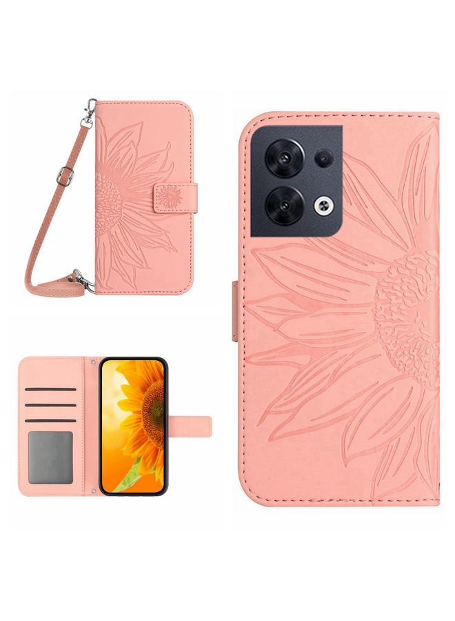 S-TOP Case For OPPO Reno8 4G/Reno8 5G Skin Feel Sun Flower Pattern Flip Leather Phone Case with Lanyard - Image 1