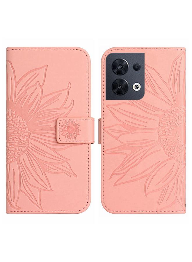 S-TOP Case For OPPO Reno8 4G/Reno8 5G Skin Feel Sun Flower Pattern Flip Leather Phone Case with Lanyard - Image 2