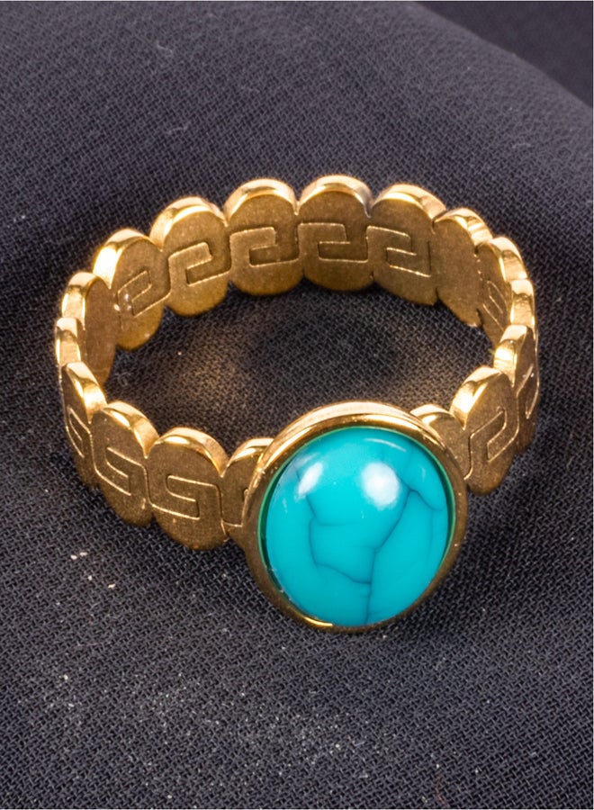 Golden Stainless Steel Ring with a Turquoise Stone Size 19
