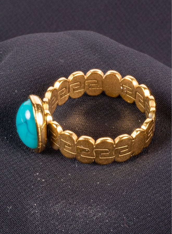 Golden Stainless Steel Ring with a Turquoise Stone Size 19