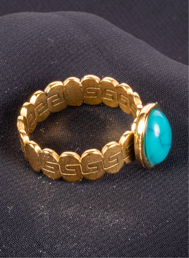 Golden Stainless Steel Ring with a Turquoise Stone Size 19