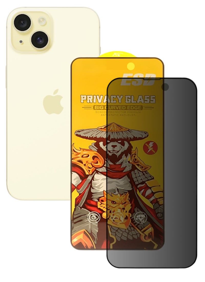 ESD Tempered Dustproof Privacy Glass Screen Protector Compatible For iPhone 15 - Image 1