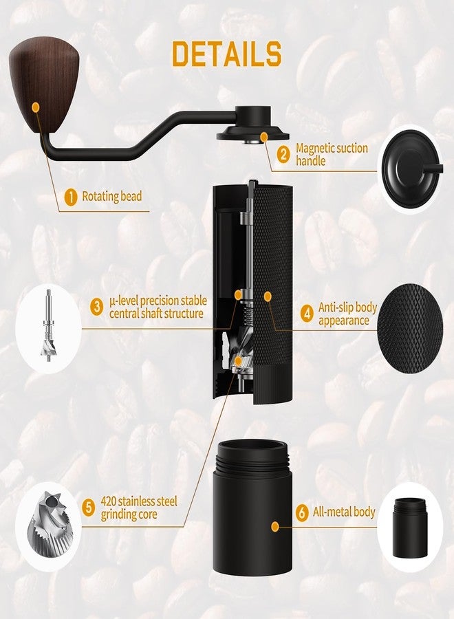 MAVO Manual Coffee Grinder, Wizard Hand Coffee Grinder, Capacity 25g with CNC Stainless Steel Pentagon Conical Burr, Adjustable Setting, Burr Coffee Bean Grinder for French Press, Pour Over Black - Image 3