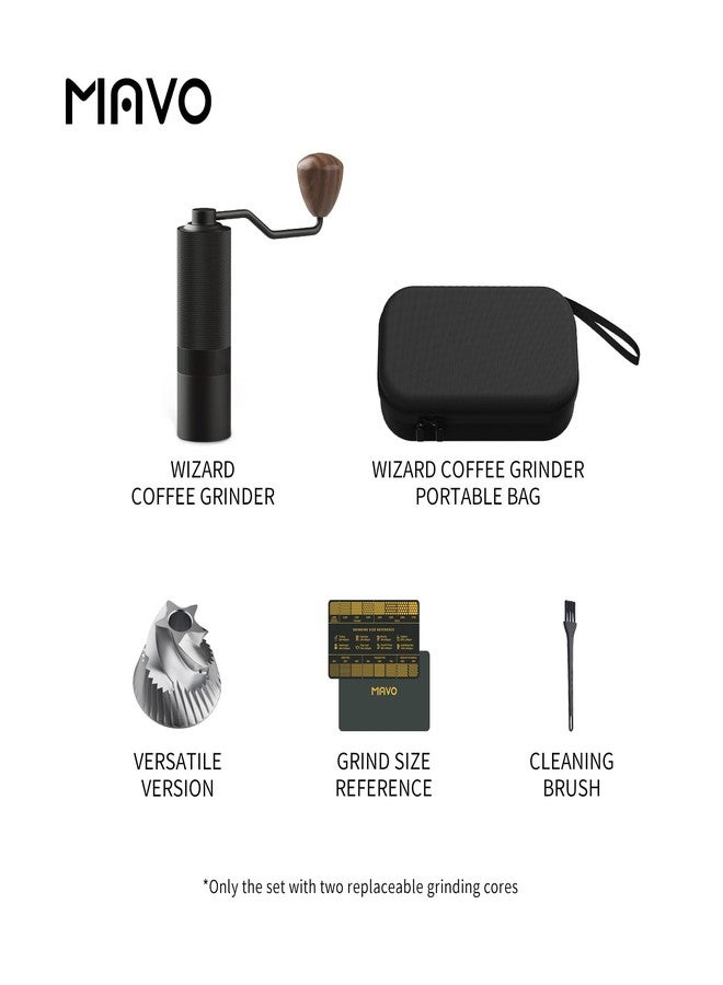 MAVO Manual Coffee Grinder, Wizard Hand Coffee Grinder, Capacity 25g with CNC Stainless Steel Pentagon Conical Burr, Adjustable Setting, Burr Coffee Bean Grinder for French Press, Pour Over Black - Image 2