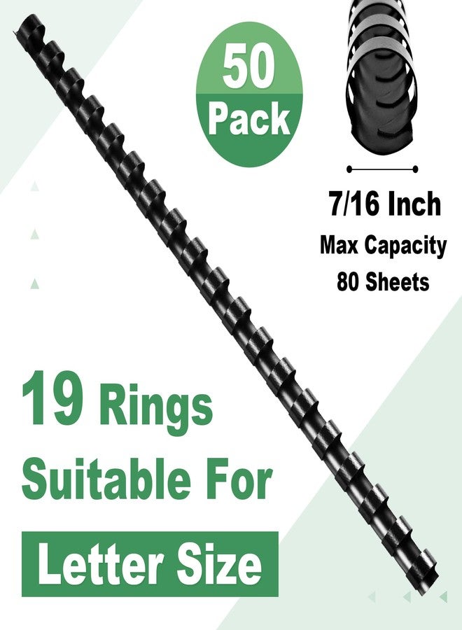 HOUYEE 19 Ring Black Plastic Binding Comb,7/16 Inch Diameter,80 Sheets Capacity,Letter Size,50 Pack - Image 2