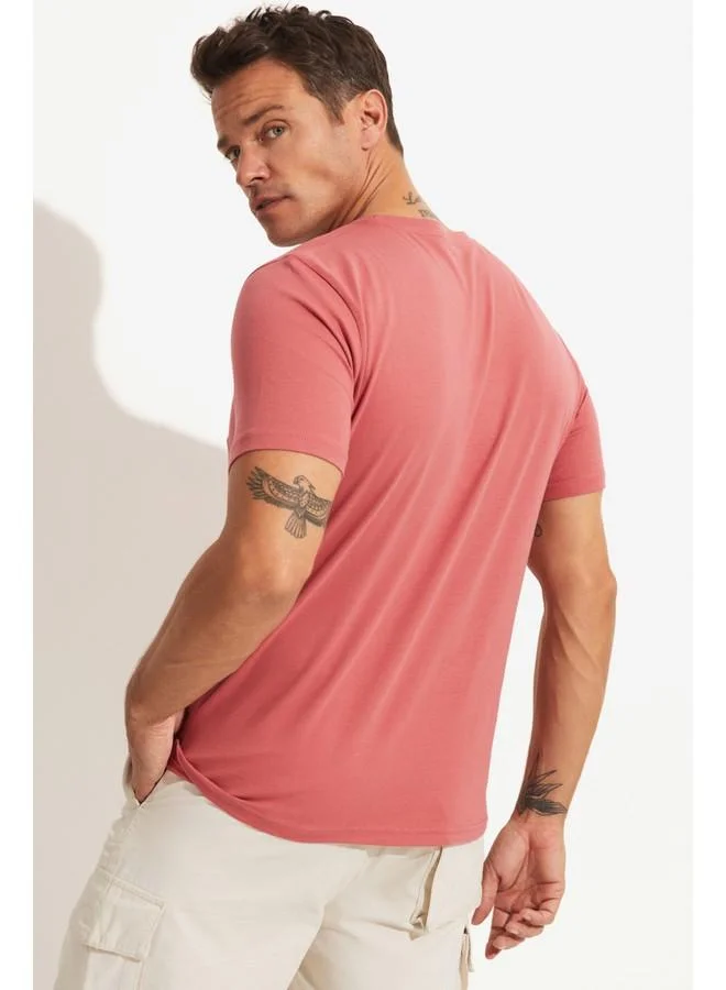 جون June Men Regular Fit 100% Cotton Printed Crew Neck Tshirt Rose