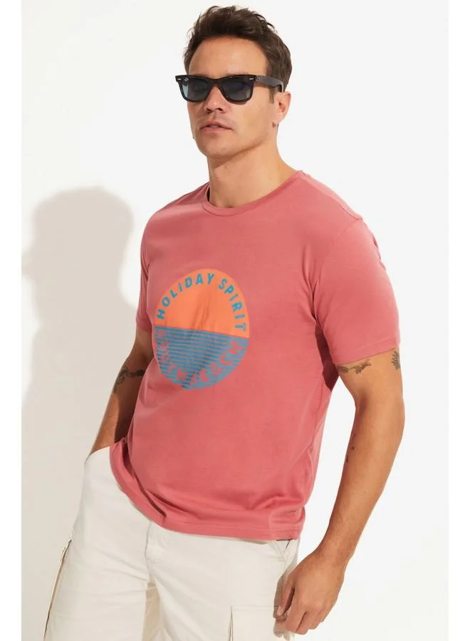 جون June Men Regular Fit 100% Cotton Printed Crew Neck Tshirt Rose