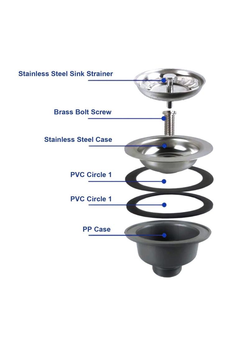 SYOSI Kitchen Sink Collection, Stainless Steel Strainer with Sink Drain Strainer Assembly Kitchen Sink Basket Waste Plug Sink Accessories, 114mm  - Image 3