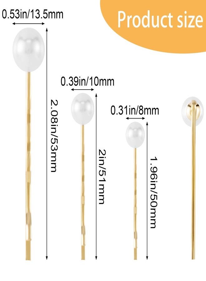 OIIKI 12PCS Pearls Hair Bobby Pins, Pearl Hair Clips, 3 Sizes Pearl Hair Barrettes, Decorative Wedding Bobby Pins, Bridal Pearl Hair Accessories for Women, Girls, Daily Use, Parties -Gold - Image 2