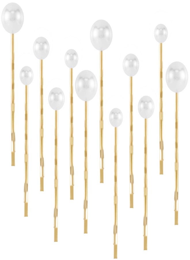 OIIKI 12PCS Pearls Hair Bobby Pins, Pearl Hair Clips, 3 Sizes Pearl Hair Barrettes, Decorative Wedding Bobby Pins, Bridal Pearl Hair Accessories for Women, Girls, Daily Use, Parties -Gold - Image 1
