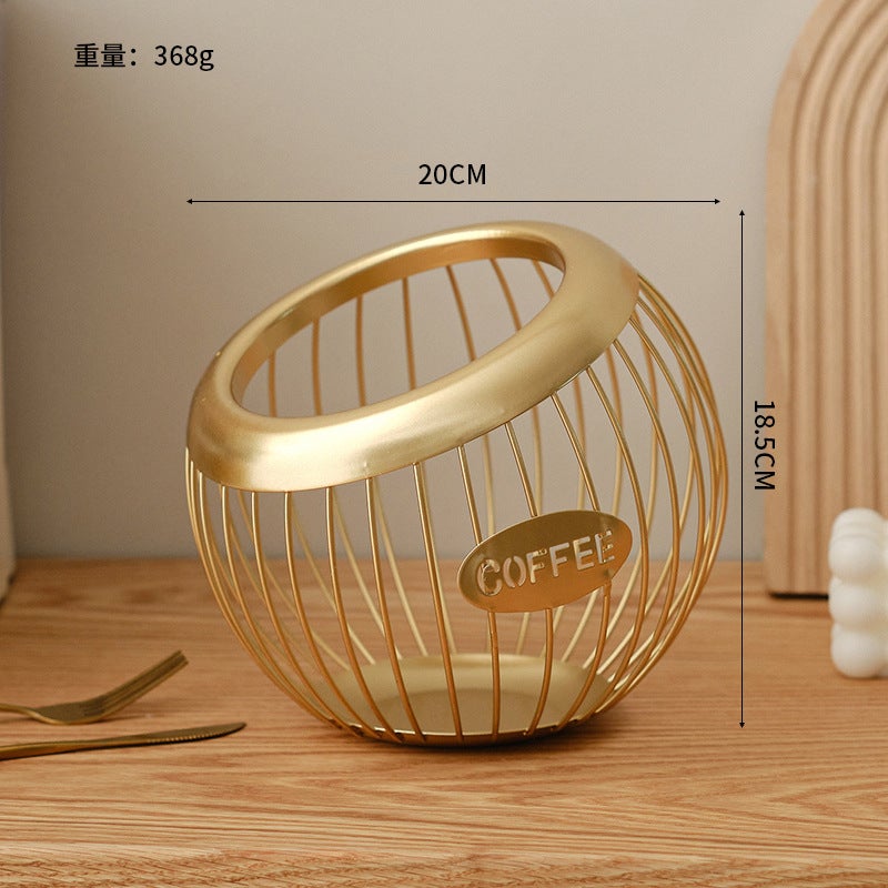 Border Wrought Iron Fruit Basket Coffee Capsule Storage Basket for Desktop Decoration, Snacks, Dried Fruits, and Sweets