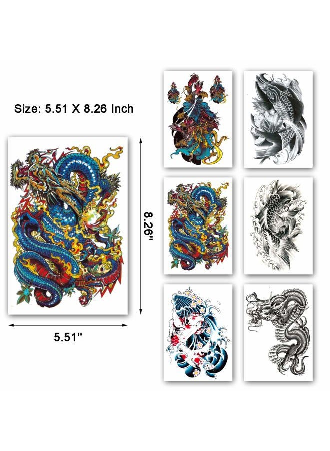 Leoars (FishDragon) - Full Sleeve Temporary Tattoos Dragon Fish Theme- Waterproof Fish Dragon Arm Tattoos Temporary and Extra Large Tattoo Sleeves for Men and Women -12 Sheets - Image 5