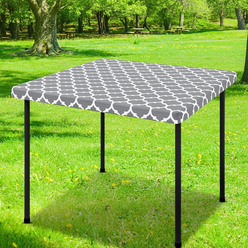 smiry Square Picnic Table Cover, Waterproof Elastic Fitted Camping Tablecloths, Wipeable Flannel Backed Vinyl Tablecloth Protector for Indoor, Outdoor (Grey, 24x24 Inches) - Image 1