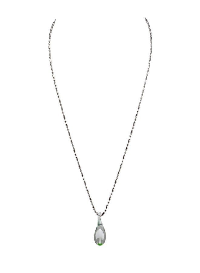 BlueRica Glass Teardrop Pendant with White Mushroom on Stainless Steel Chain Necklace - Image 2