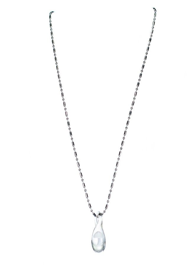 BlueRica Glass Teardrop Pendant with White Mushroom on Stainless Steel Chain Necklace - Image 1