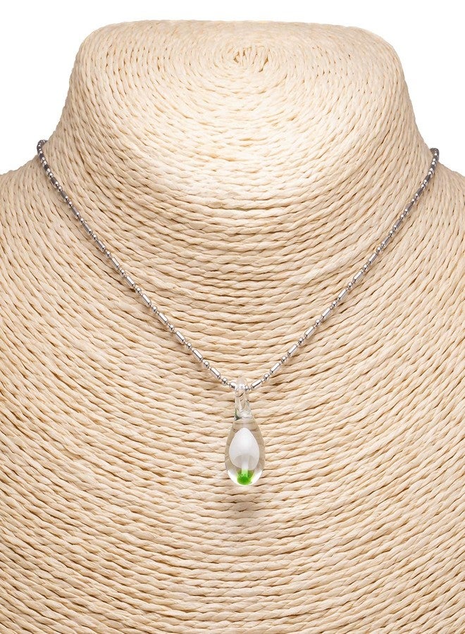 BlueRica Glass Teardrop Pendant with White Mushroom on Stainless Steel Chain Necklace - Image 5