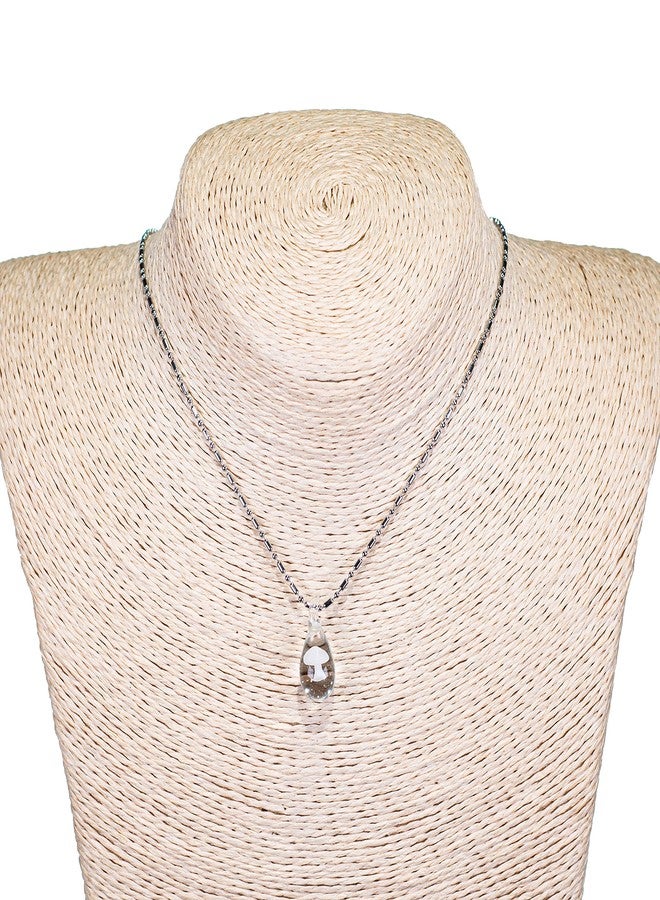 BlueRica Glass Teardrop Pendant with White Mushroom on Stainless Steel Chain Necklace - Image 3