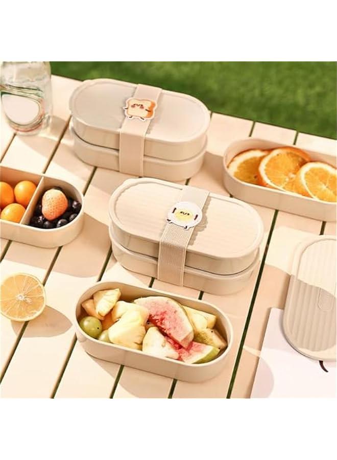 ميكسد اوركيد ام® صندوق غداء بينتو على الطراز الياباني مكون من طبقتين مع ادوات مائدة وملعقة وشوكة وسكين، حاوية طعام مقسمة - Image 3