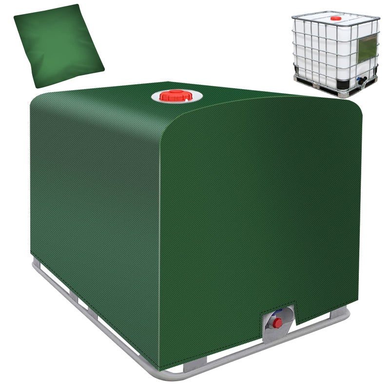 DTNESS IBC Tote Cover 275 Gallon 420D Green Tarpaulin with Silver Coating 120 x 100 x 116cm IBC Container Protective Cover Waterproof Sun UV Protective for Outdoor 1000L IBC Rainwater Tank - Image 2