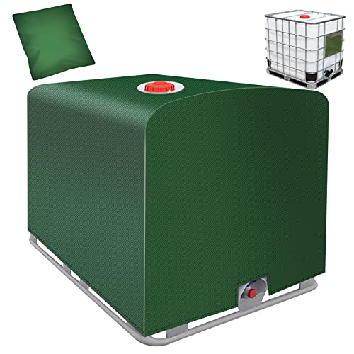 DTNESS IBC Tote Cover 275 Gallon 420D Green Tarpaulin with Silver Coating 120 x 100 x 116cm IBC Container Protective Cover Waterproof Sun UV Protective for Outdoor 1000L IBC Rainwater Tank - Image 1