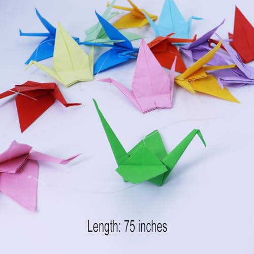 qihui 10Strings 15cm Big Size Premade Origami Paper Crane Garlands for Rustic Wedding Party Decorations Rainbow Origami Cranes Folded Bird Streamers for Kids Party Décor Peace Dove-Happiness Good Luck - Image 5