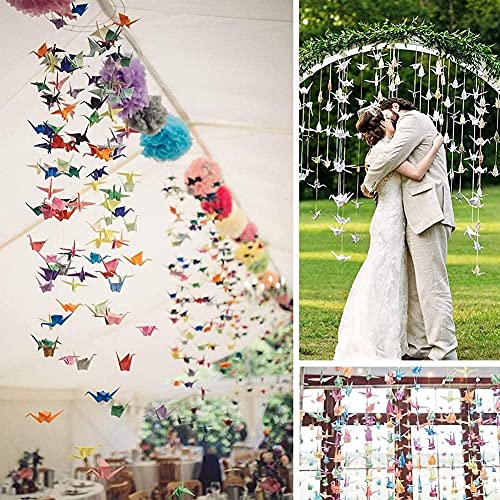 qihui 10Strings 15cm Big Size Premade Origami Paper Crane Garlands for Rustic Wedding Party Decorations Rainbow Origami Cranes Folded Bird Streamers for Kids Party Décor Peace Dove-Happiness Good Luck - Image 2