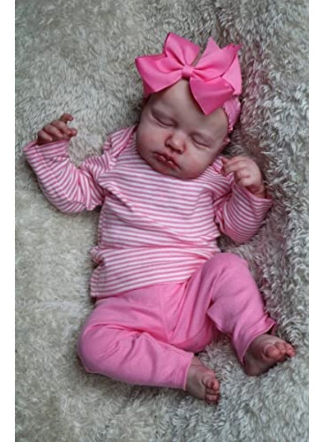 Reborn Baby Dolls Girl 20 Inch Soft Weighted Body Realistic Newborn Baby Dolls with Pink Clothes and Headwear Cute Lifelike Handmade Silicone Sleeping Doll - Image 1