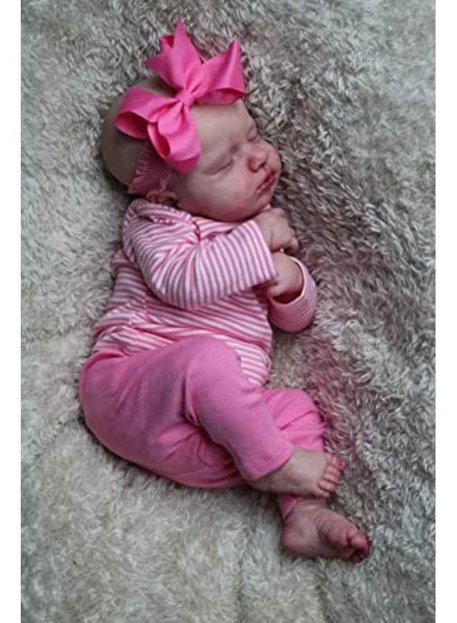Reborn Baby Dolls Girl 20 Inch Soft Weighted Body Realistic Newborn Baby Dolls with Pink Clothes and Headwear Cute Lifelike Handmade Silicone Sleeping Doll - Image 3