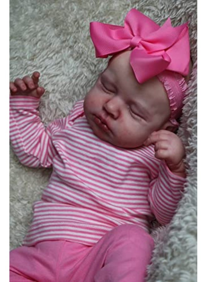 Reborn Baby Dolls Girl 20 Inch Soft Weighted Body Realistic Newborn Baby Dolls with Pink Clothes and Headwear Cute Lifelike Handmade Silicone Sleeping Doll - Image 2